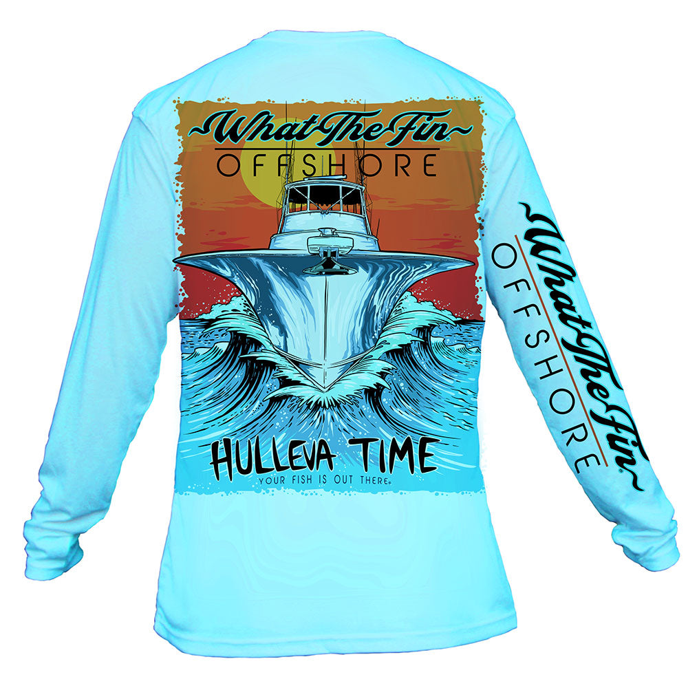 WTF - What The Fin? Long-Sleeve Performance Wicking Shirt - Hulleva Time, adult Unisex, Size: Small, Blue