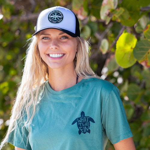 2 Tail Teal PVC Patch Trucker Hat W/B