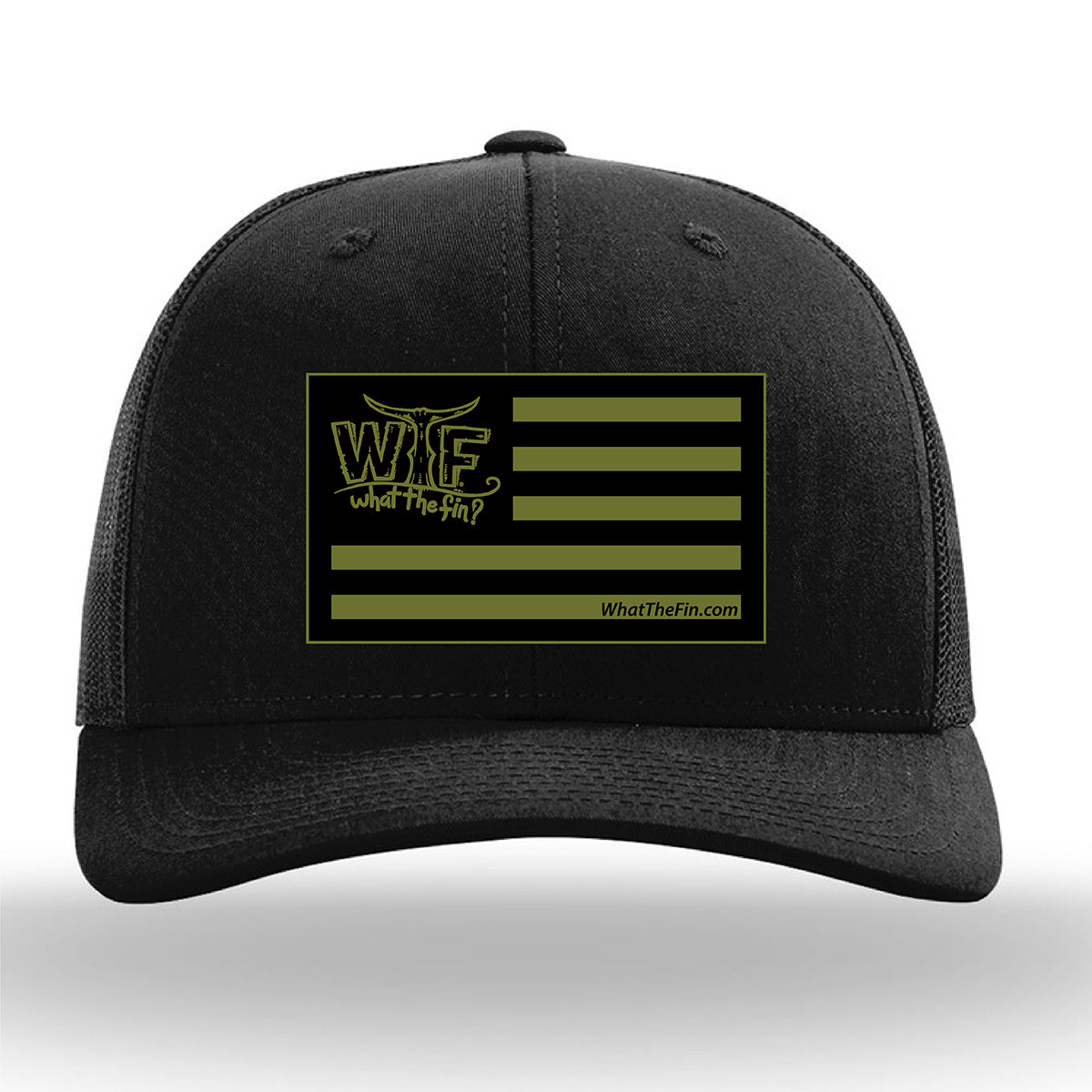 Olive Flag Patch Trucker Hat Black