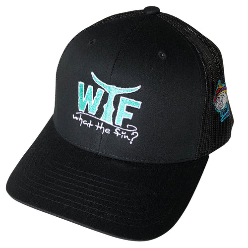 WTF Logo Teal Tide Trucker Hat Black