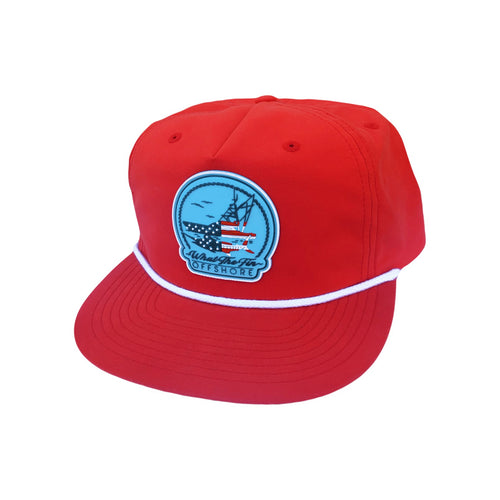 Offshore USA PVC Patch Captain Flat Bill-Rope Hat R/W