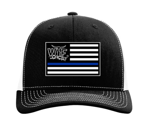 Fin Line Blue Patch Trucker Hat B/W