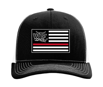 Fin Line Red Patch Trucker Hat B/W