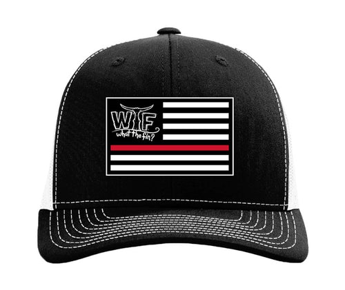 Fin Line Red Patch Trucker Hat B/W