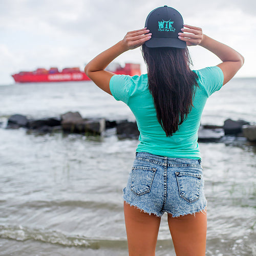 WTF Logo Teal Tide Trucker Hat Black
